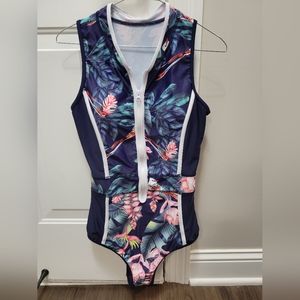 Womens zip front one piece swim suit swimmers new